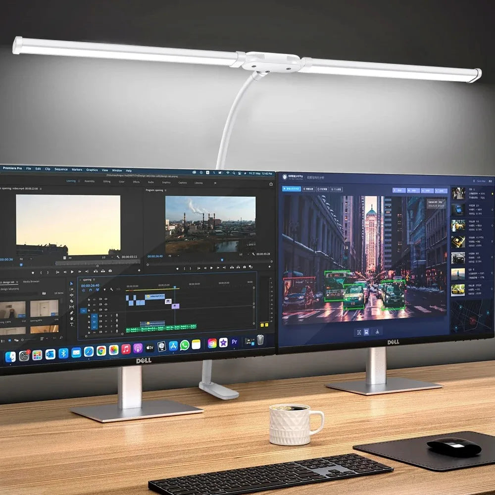 Doppelkopf-Schreibtischlampe mit LED-Clip, Architekten-Tischlampe für die Beleuchtung im Home-Office, 3-Farben-Modus und 10 dimmbare Schreibtischlampen mit Augenschutz