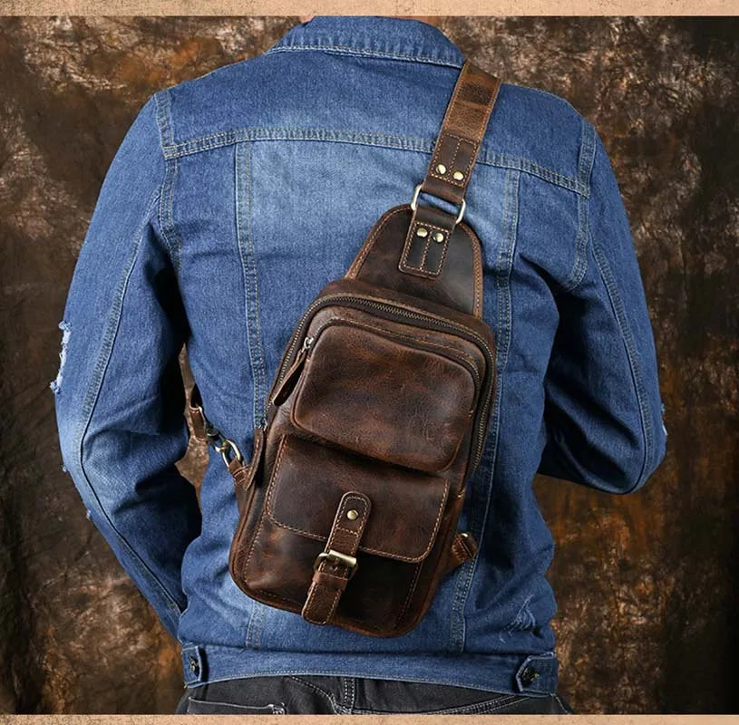 Männer Echte Leder Brust Tasche Crazy Horse Leder Große Kapazität Crossbody-tasche Lässig Männlich Messenger iPad Fall Sling tasche