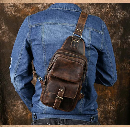 Männer Echte Leder Brust Tasche Crazy Horse Leder Große Kapazität Crossbody-tasche Lässig Männlich Messenger iPad Fall Sling tasche