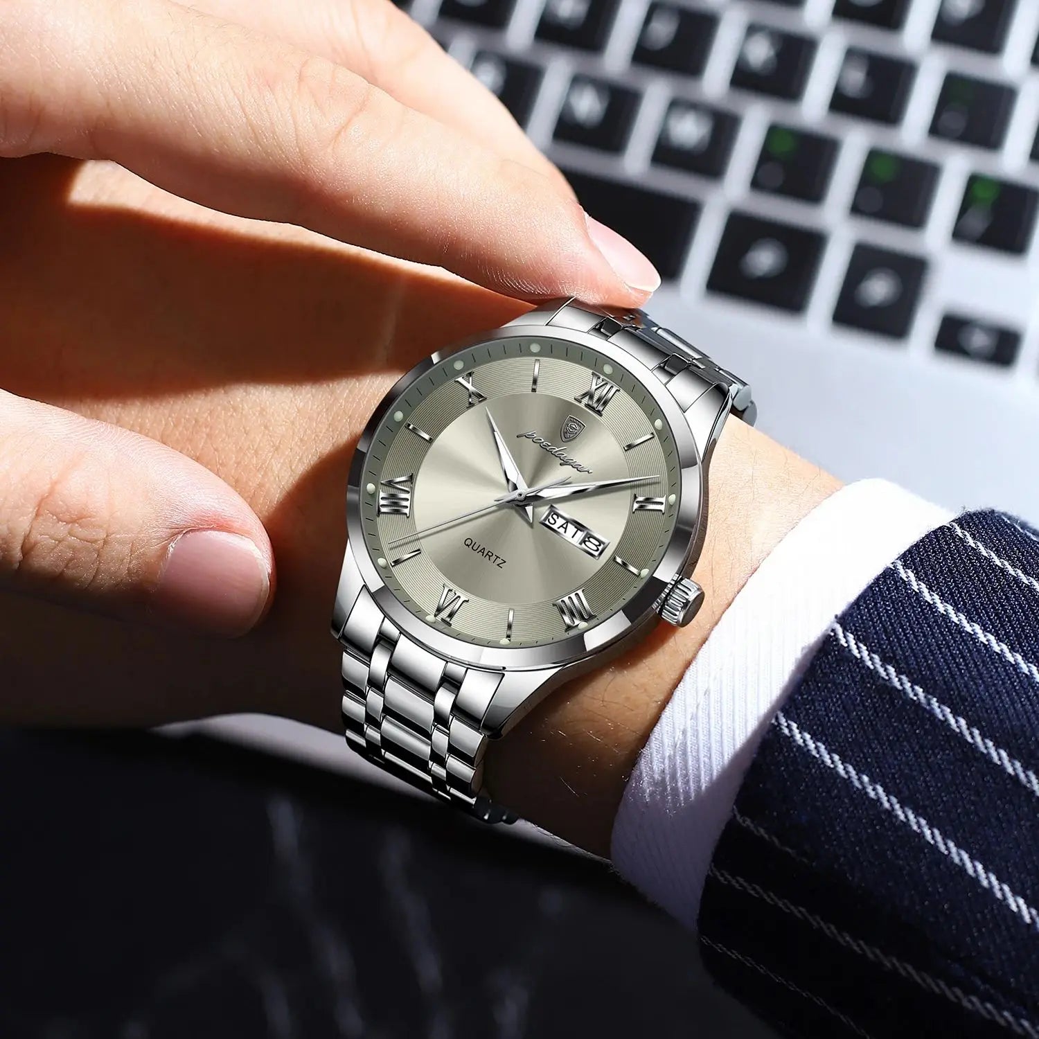 POEDAGAR Luxus Mode Männer Uhr Wasserdicht Leucht Woche Datum Sport Mann Armbanduhr Edelstahl männer Quarz Uhren Reloj