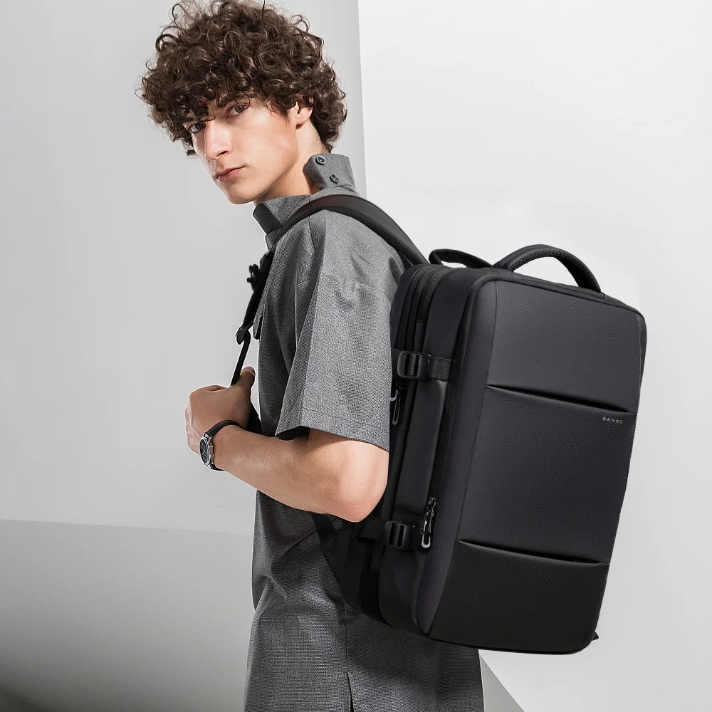 BANGE Erweiterbarer Herrenrucksack, wasserdicht, 17,3-Zoll-Laptop-Rucksack, große Kapazität, Wandern, Reisetasche, männliche Rucksäcke für Männer