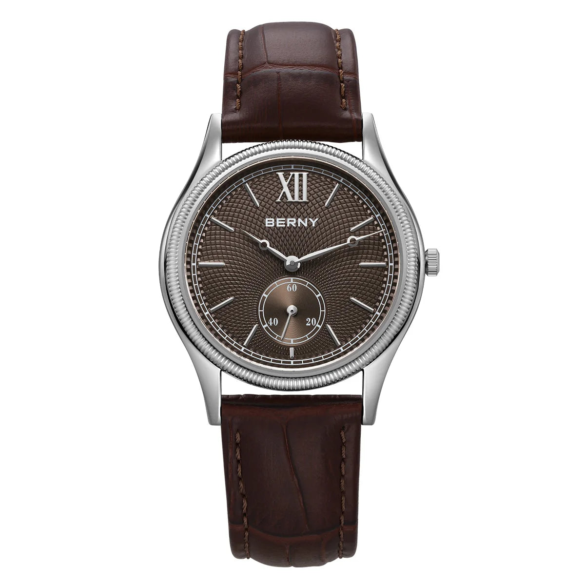 BERNY Herrenuhren, luxuriös, klassisch, stilvoll, Kleid, Quarzuhr, ultradünnes Edelstahlgehäuse, elegante Lederarmband-Armbanduhr