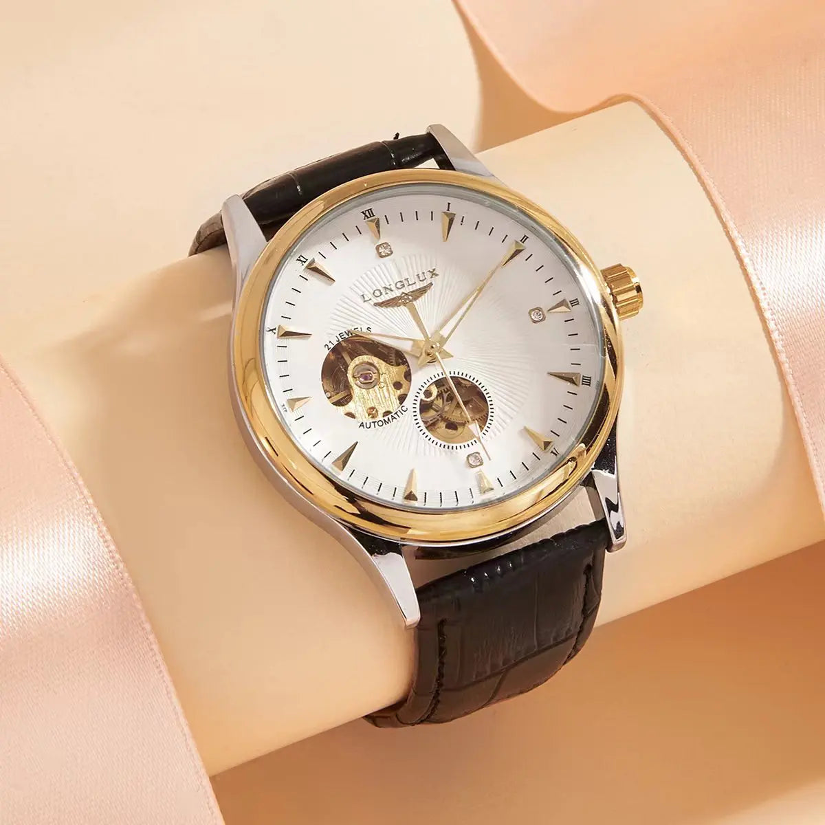 LONGLUX Automatikuhr eleganter Stil Großhandel mechanische Armbanduhren Skelett Rom wasserdichte Herrenuhr Männer Geschenk
