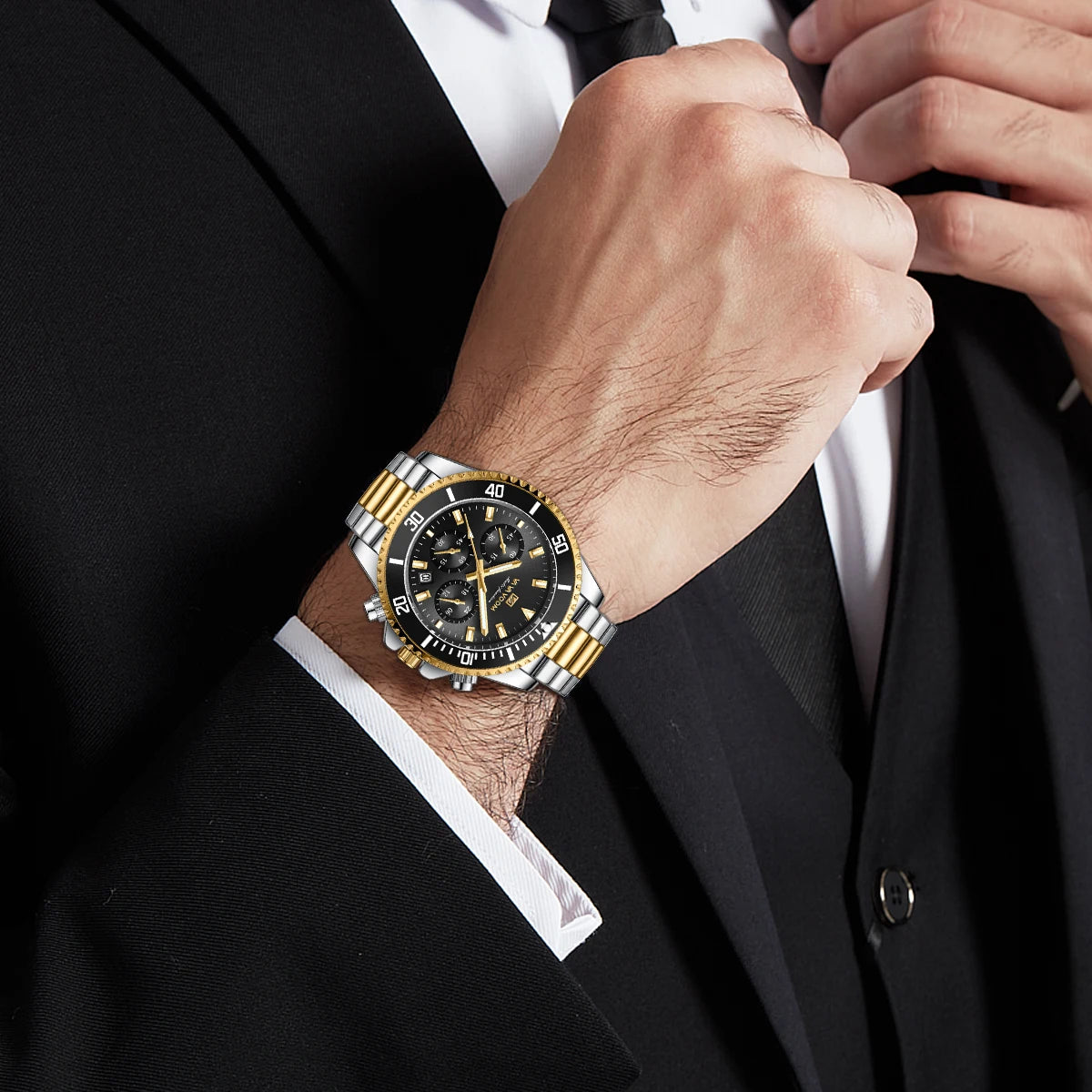 Multifunktionale Herren-Quarzuhr, luxuriös, Wasser, Nachtlicht, Business-Stil, Taucher-Serie, Edelstahl, Freizeit, modische Armbanduhr