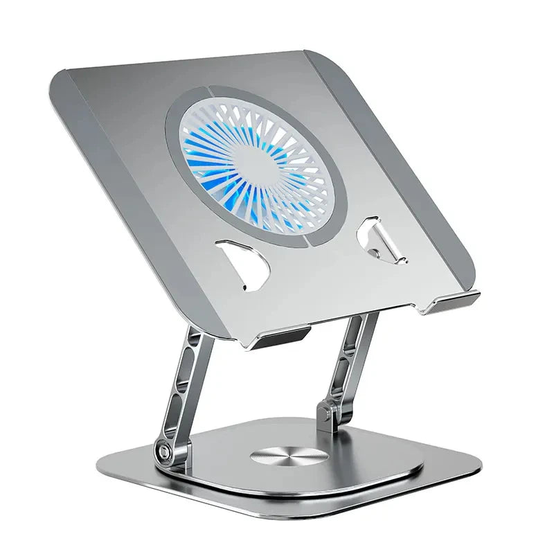 Laptopständer 360° °   Drehbarer Tablet-Kühlständer aus Aluminiumlegierung mit klappbarem Lüfter, Kühlerunterstützung, rutschfest, für 7–17 Zoll