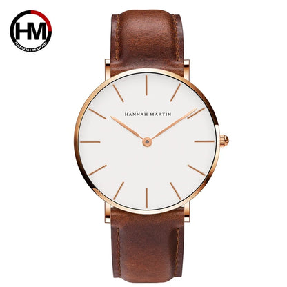 Hannah Martin Marke Mode Japan Quarz Armbanduhren Silber Braun Leder Männer Uhr Wasserdichte Kleid Uhr Männer Casual