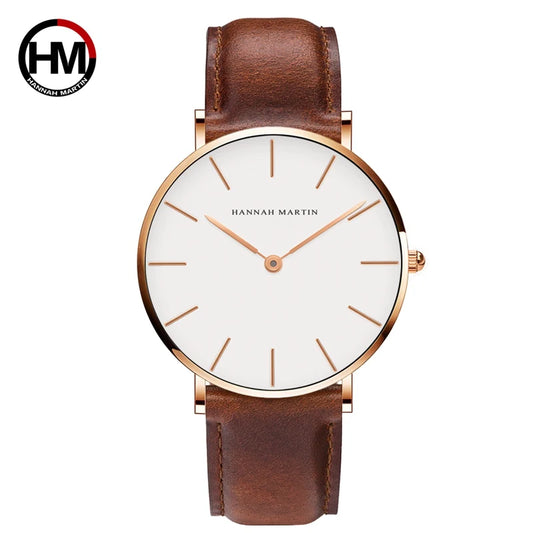Hannah Martin Marke Mode Japan Quarz Armbanduhren Silber Braun Leder Männer Uhr Wasserdichte Kleid Uhr Männer Casual