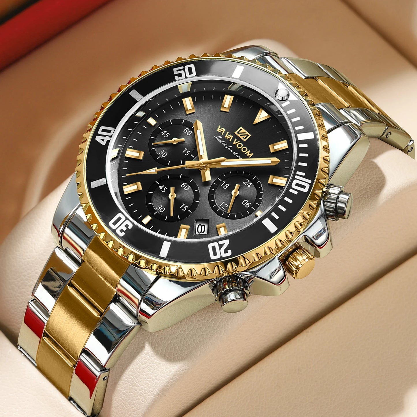 Multifunktionale Herren-Quarzuhr, luxuriös, Wasser, Nachtlicht, Business-Stil, Taucher-Serie, Edelstahl, Freizeit, modische Armbanduhr