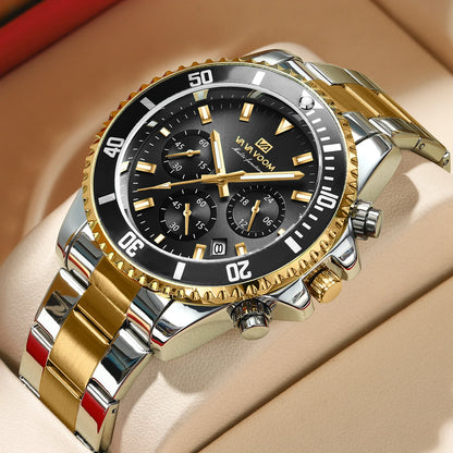 Multifunktionale Herren-Quarzuhr, luxuriös, Wasser, Nachtlicht, Business-Stil, Taucher-Serie, Edelstahl, Freizeit, modische Armbanduhr