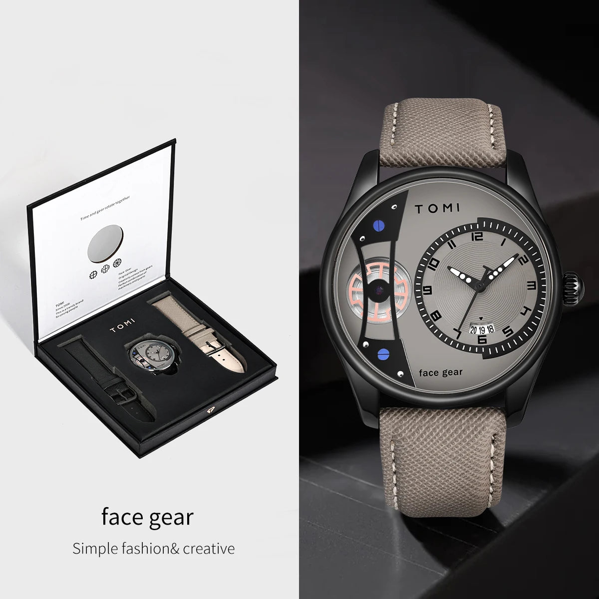 TOMI Set Geschenkbox für Herren, minimalistische Business-Quarzuhr, luxuriöse, vielseitige, abnehmbare Uhr mit Doppelarmband, Festival-Geschenk