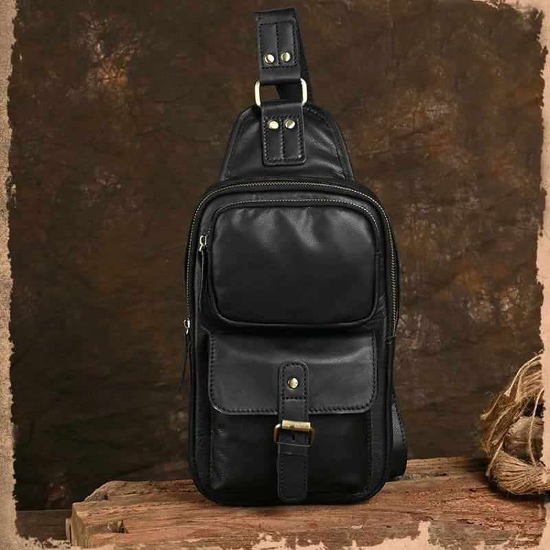 Männer Echte Leder Brust Tasche Crazy Horse Leder Große Kapazität Crossbody-tasche Lässig Männlich Messenger iPad Fall Sling tasche