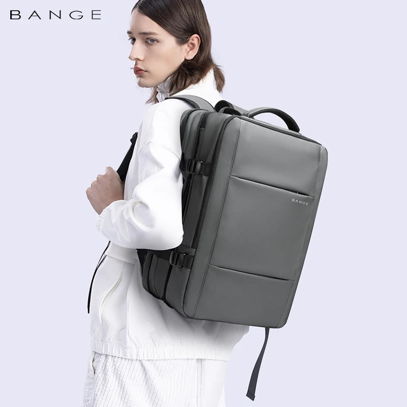 BANGE Ästhetischer Herren-Business-Rucksack, Schule, erweiterbare USB-Tasche, großes Fassungsvermögen, 17,3 Laptop, wasserdicht, modischer Reiserucksack