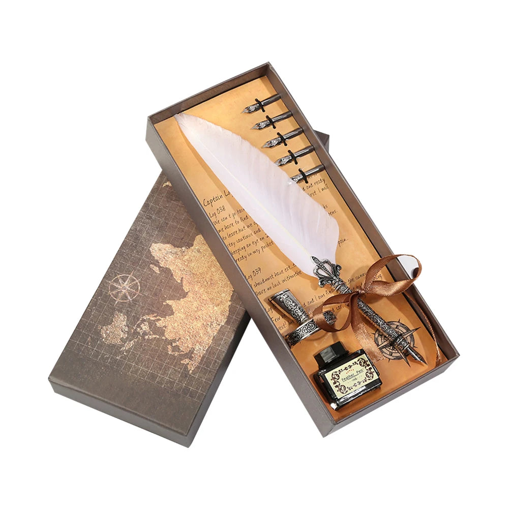 Retro Kalligraphie Feder Dip Stift Schreiben Tinte Set Schreibwaren Quill Brunnen Stift Geburtstag Lehrer Geschenk Schreiben Werkzeuge