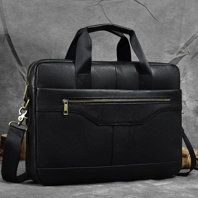 Aktentasche aus echtem Leder für 15,6-Zoll-Laptop-Computertasche, Rindsleder-Handtasche für Männer, männliche Leder-Umhängetasche