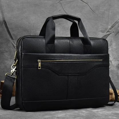 Aktentasche aus echtem Leder für 15,6-Zoll-Laptop-Computertasche, Rindsleder-Handtasche für Männer, männliche Leder-Umhängetasche