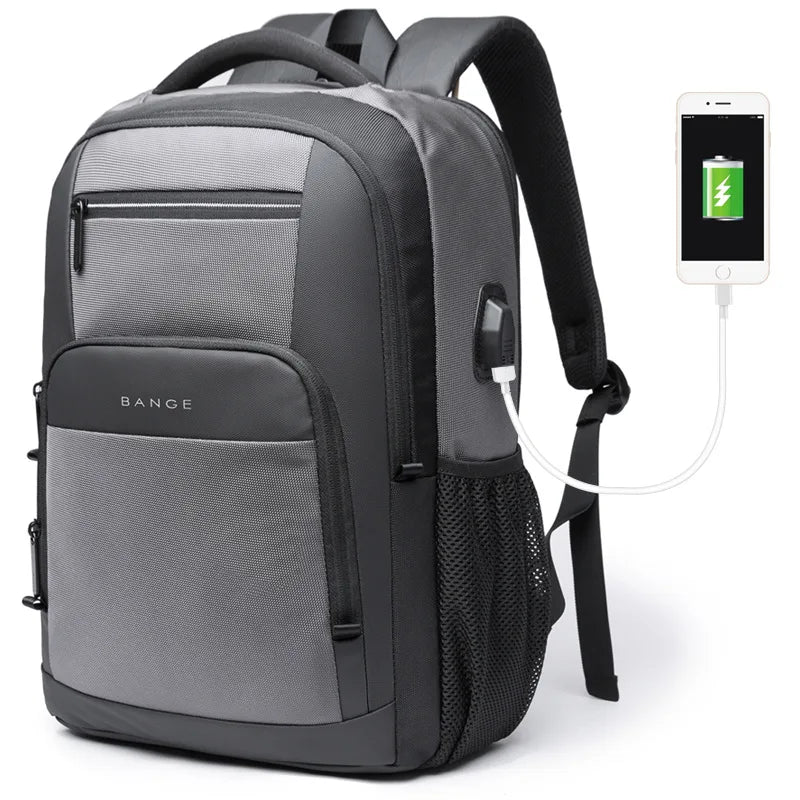 BANGE Wasserdichter Reiserucksack mit USB-Ladeanschluss, passend für 15,6-Zoll-Laptop-Rucksäcke für Männer und Frauen, Teenager-Schultaschen