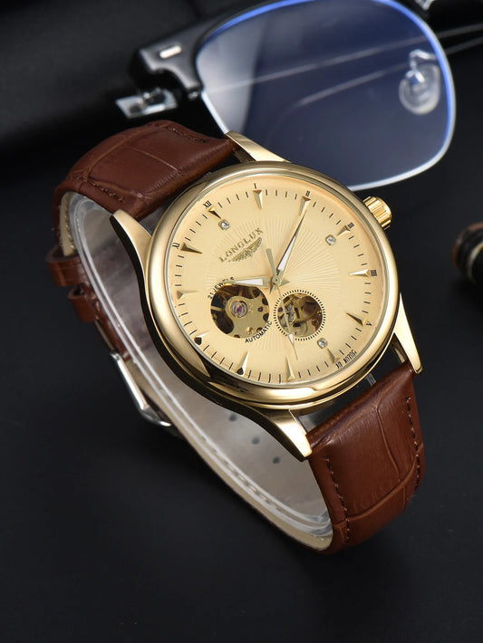 LONGLUX Automatikuhr eleganter Stil Großhandel mechanische Armbanduhren Skelett Rom wasserdichte Herrenuhr Männer Geschenk