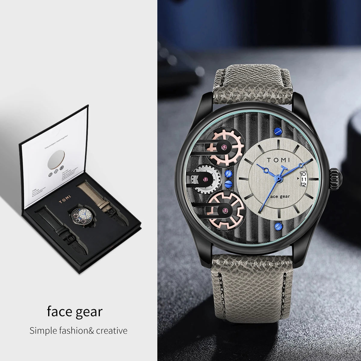 Tomi Herren Geschenk box Kombination Set Uhr Luxus und einfache Business abnehmbare Armband Quarzuhr Herren uhr Festival Geschenk