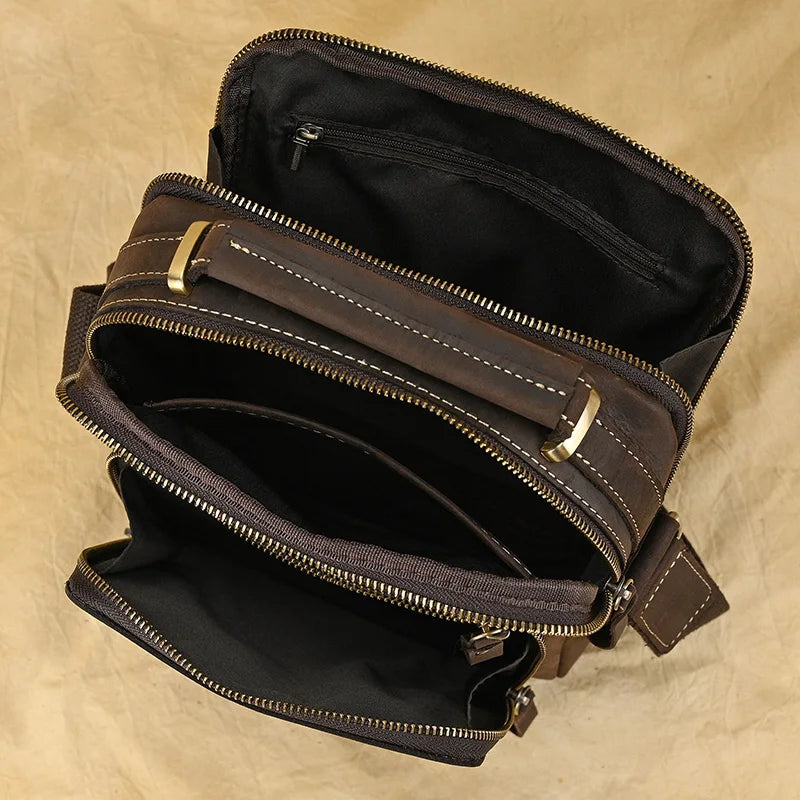 Newsbirds Leder-Umhängetasche, Vintage-Stil, Umhängetasche, Bücher, Schultasche für Männer, männlich, tägliche Umhängetasche, Crazy Horse Skin