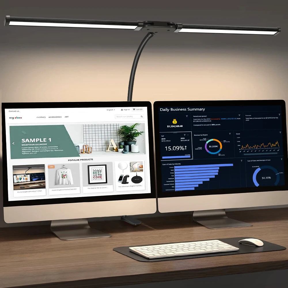 Doppelkopf-Schreibtischlampe mit LED-Clip, Architekten-Tischlampe für die Beleuchtung im Home-Office, 3-Farben-Modus und 10 dimmbare Schreibtischlampen mit Augenschutz