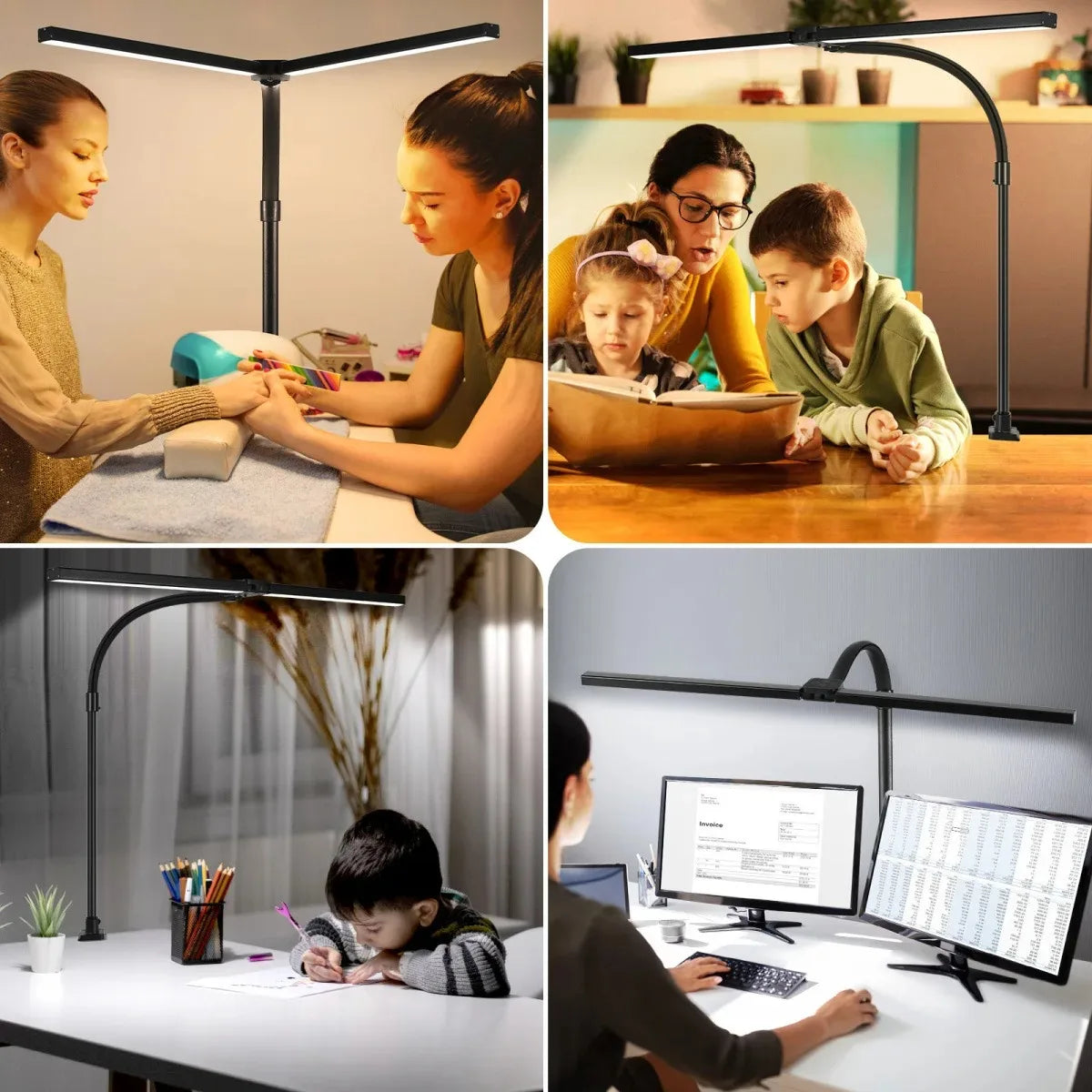 Doppelkopf-Schreibtischlampe mit LED-Clip, Architekten-Tischlampe für die Beleuchtung im Home-Office, 3-Farben-Modus und 10 dimmbare Schreibtischlampen mit Augenschutz