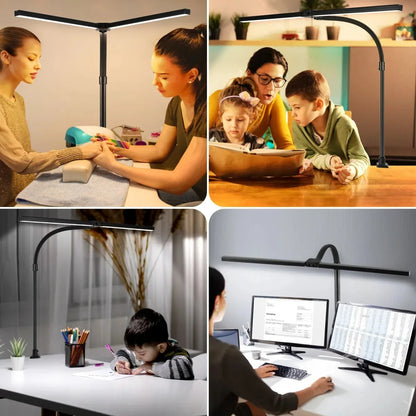 Doppelkopf-Schreibtischlampe mit LED-Clip, Architekten-Tischlampe für die Beleuchtung im Home-Office, 3-Farben-Modus und 10 dimmbare Schreibtischlampen mit Augenschutz