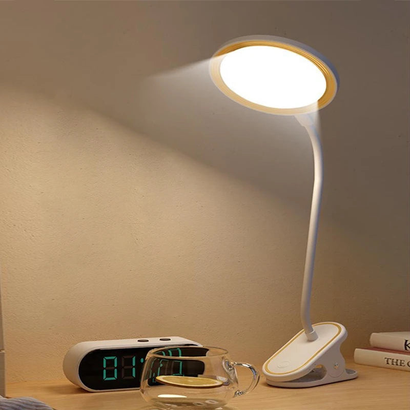 Tischlampe, USB wiederaufladbar, Schreibtischlampe mit Clip, Bett, Lesebuch, Nachtlicht, LED, Touch, 3 Modi, dimmbares Augenschutzlicht