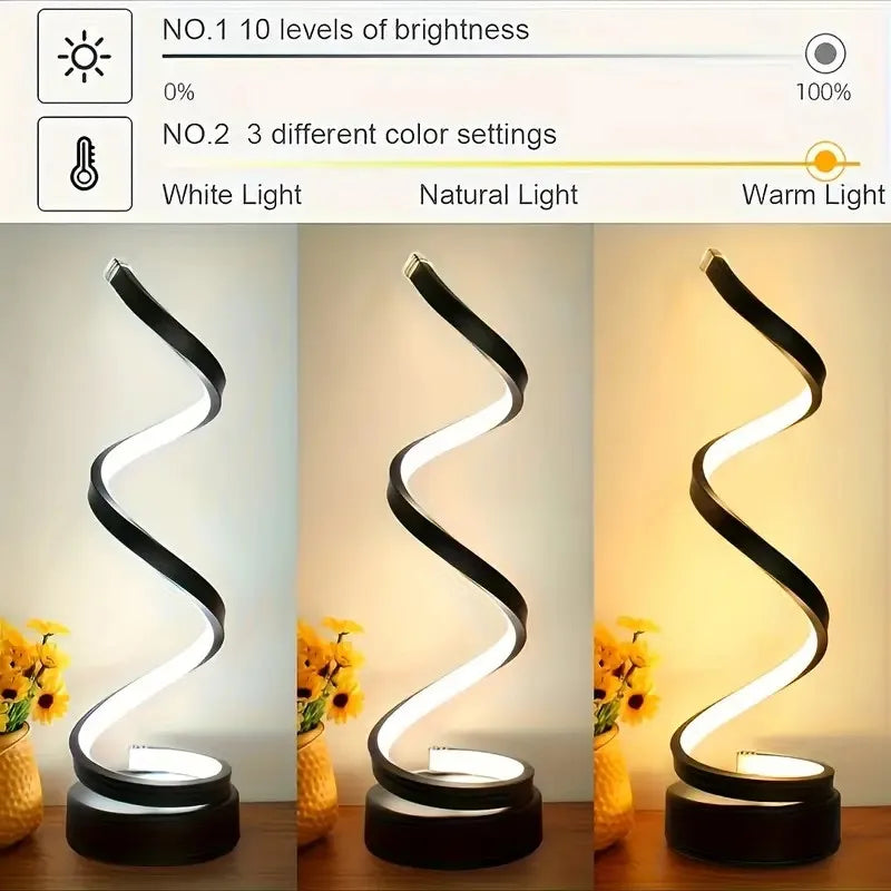 Kreatives Spiral-LED-Nachtlicht mit USB-Stecker, dimmbar, 3-Farben-Tisch-Nachtlampe für Wohnzimmer, Büro, Schreibtisch, Schlafzimmer, Nachttisch-Dekoration