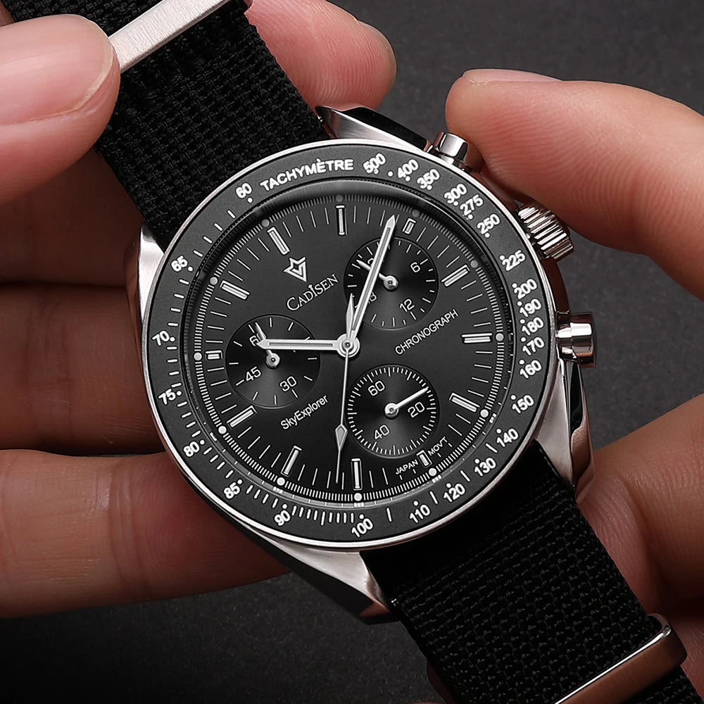 CADISEN Neue Herrenuhren Luxus Quarz Armbanduhr Für Männer Saphir AR Beschichtet Kristall Leinwand VK68 Geschwindigkeit Chronograph Automatik