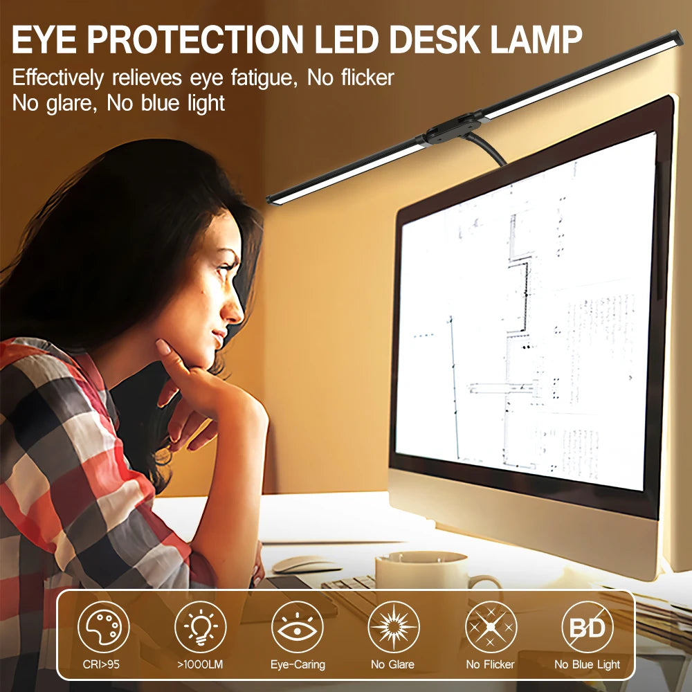 Doppelkopf-Schreibtischlampe mit LED-Clip, Architekten-Tischlampe für die Beleuchtung im Home-Office, 3-Farben-Modus und 10 dimmbare Schreibtischlampen mit Augenschutz