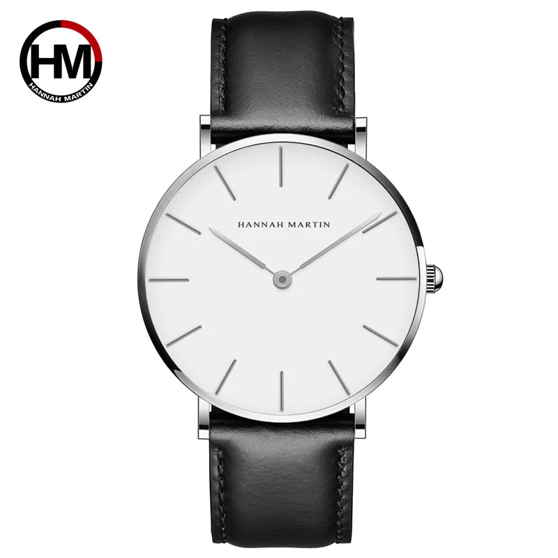 Hannah Martin Marke Mode Japan Quarz Armbanduhren Silber Braun Leder Männer Uhr Wasserdichte Kleid Uhr Männer Casual