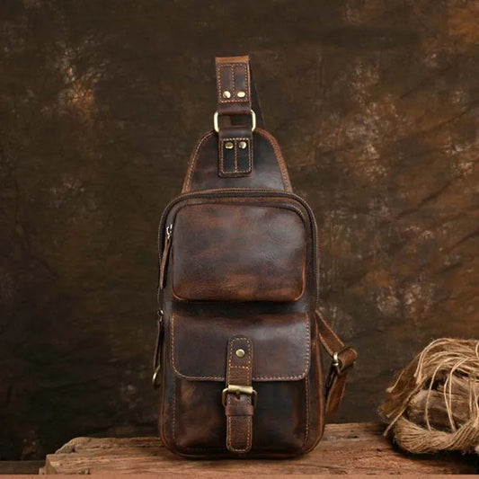 Männer Echte Leder Brust Tasche Crazy Horse Leder Große Kapazität Crossbody-tasche Lässig Männlich Messenger iPad Fall Sling tasche