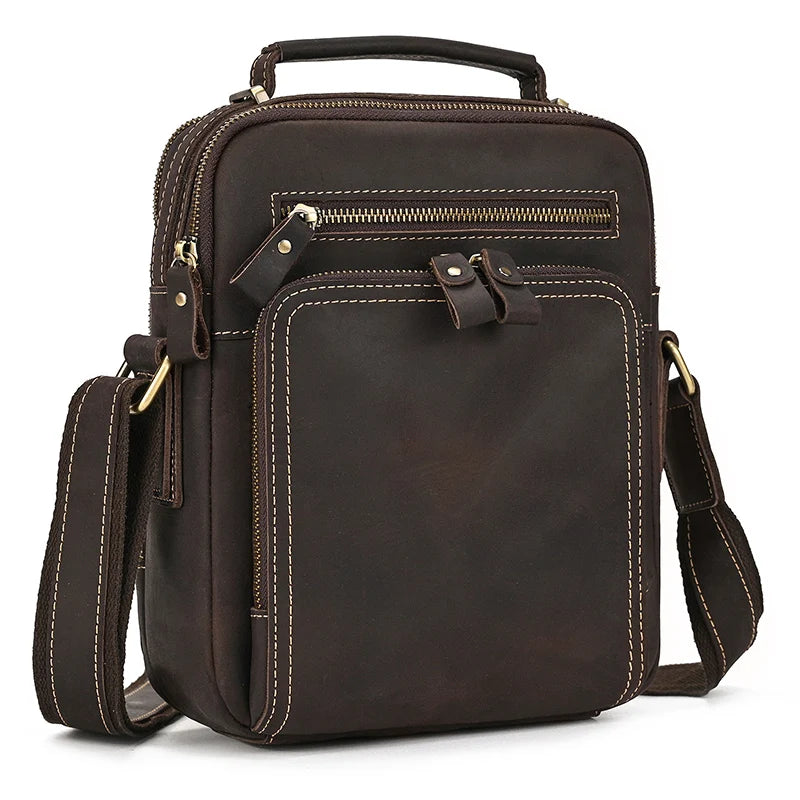 Newsbirds Leder-Umhängetasche, Vintage-Stil, Umhängetasche, Bücher, Schultasche für Männer, männlich, tägliche Umhängetasche, Crazy Horse Skin