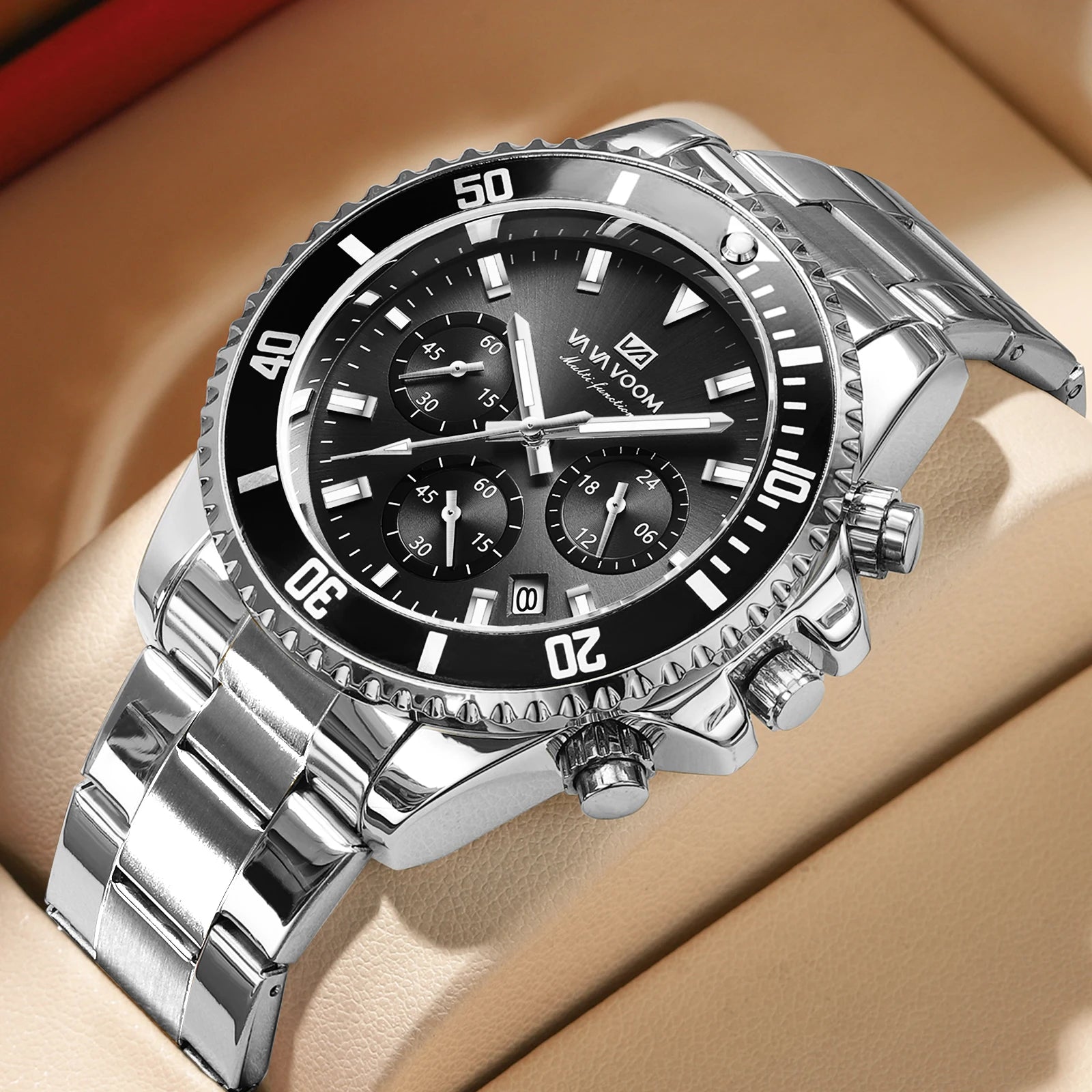 Multifunktionale Herren-Quarzuhr, luxuriös, Wasser, Nachtlicht, Business-Stil, Taucher-Serie, Edelstahl, Freizeit, modische Armbanduhr