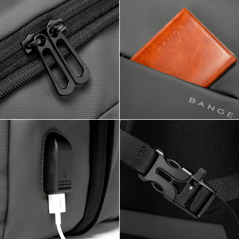 BANGE Ästhetischer Herren-Business-Rucksack, Schule, erweiterbare USB-Tasche, großes Fassungsvermögen, 17,3 Laptop, wasserdicht, modischer Reiserucksack