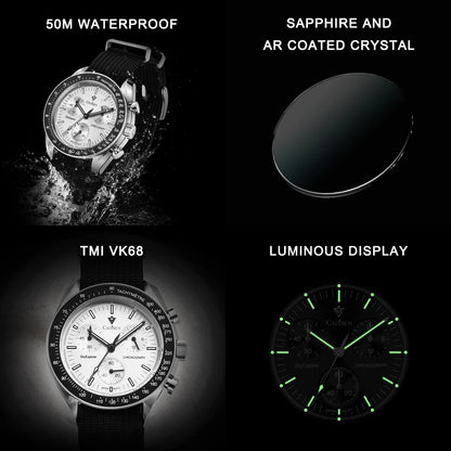 CADISEN Neue Herrenuhren Luxus Quarz Armbanduhr Für Männer Saphir AR Beschichtet Kristall Leinwand VK68 Geschwindigkeit Chronograph Automatik