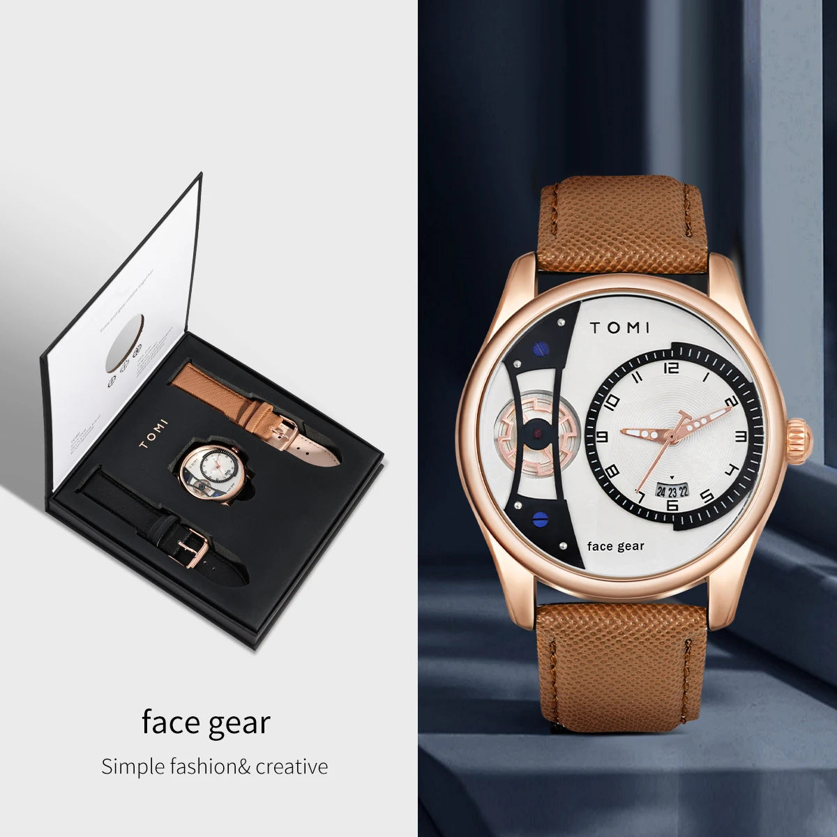TOMI Set Geschenkbox für Herren, minimalistische Business-Quarzuhr, luxuriöse, vielseitige, abnehmbare Uhr mit Doppelarmband, Festival-Geschenk