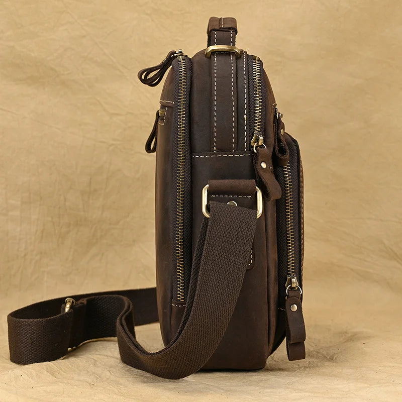 Newsbirds Leder-Umhängetasche, Vintage-Stil, Umhängetasche, Bücher, Schultasche für Männer, männlich, tägliche Umhängetasche, Crazy Horse Skin