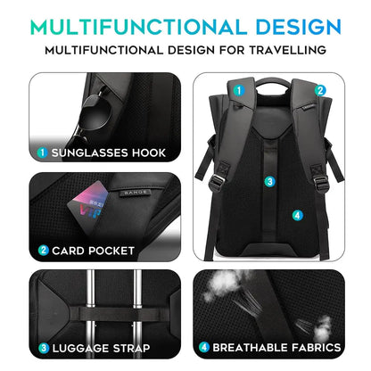Bange Herren-Mode-Rucksack, 15,6 Zoll, multifunktionaler wasserdichter Rucksack, tägliche Reisetasche, lässiger Schulrucksack mit Schnalle