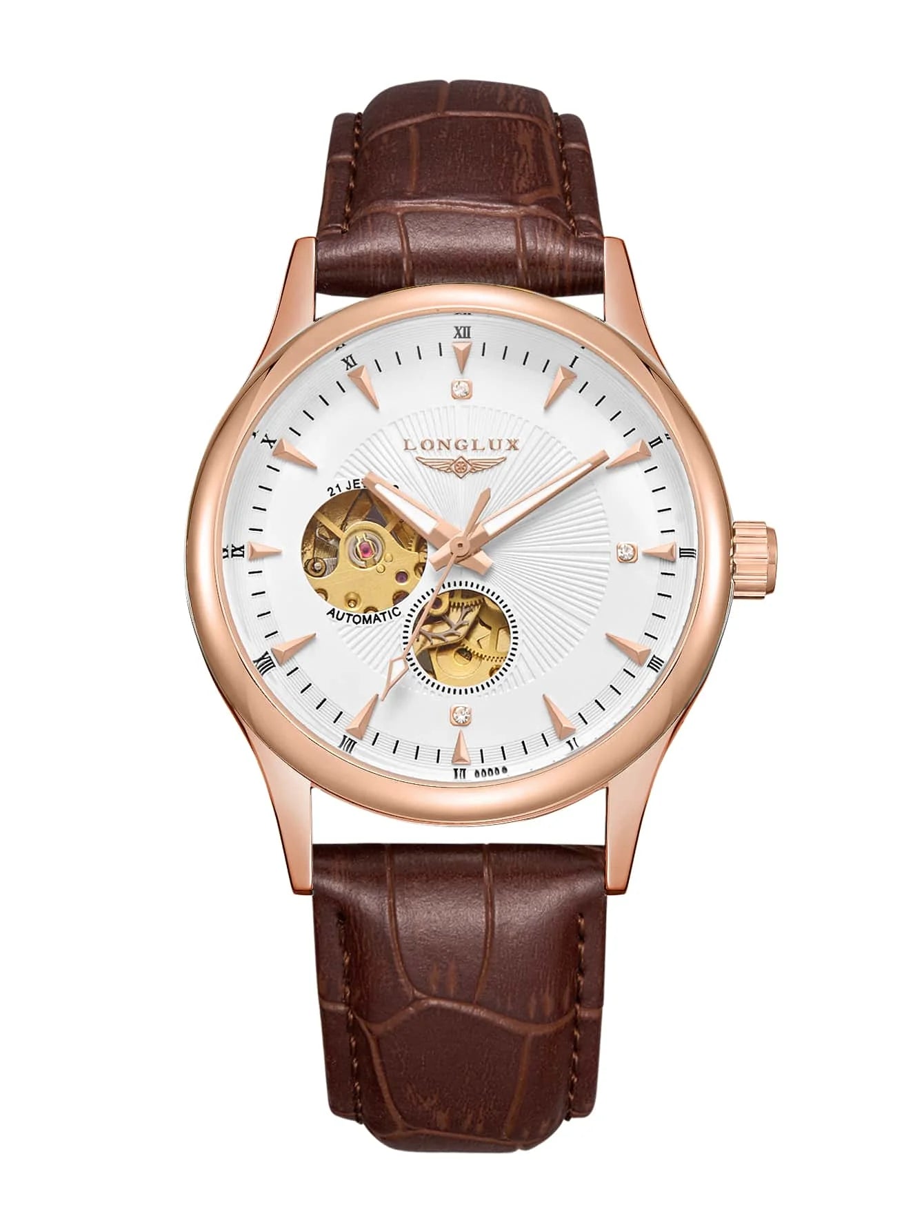 LONGLUX Automatikuhr eleganter Stil Großhandel mechanische Armbanduhren Skelett Rom wasserdichte Herrenuhr Männer Geschenk